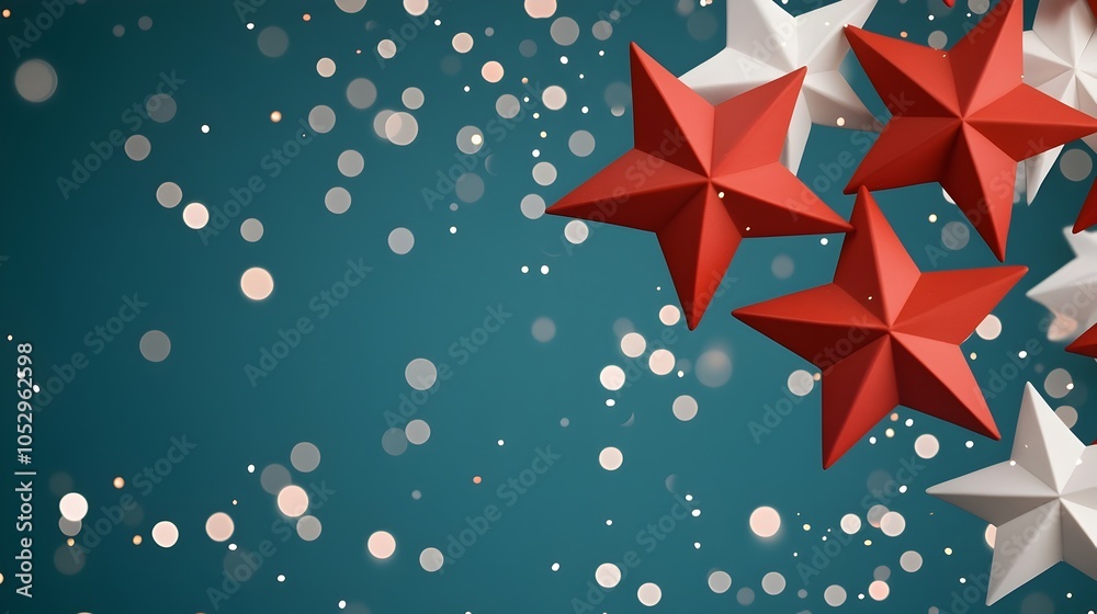 Aufkleber festive red and white star shapes in a night sky with soft bokeh lights creating a dreamy magical at