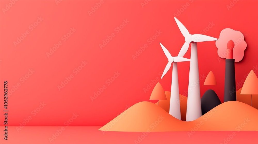 Poster futuristic of a waste processing facility powered by renewable energy sources including solar panels