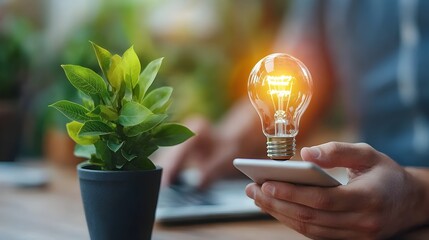 Colleagues Brainstorming New Ideas and Solutions Using Digital Devices Vector Artwork Depicting a Modern Colorful and Collaborative Workspace