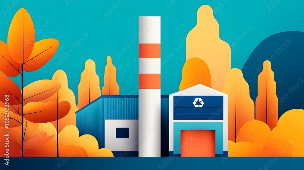 Poster cutting edge recycling plant featuring digital monitoring stations and advanced environmental techno