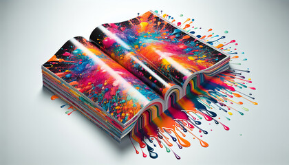 Vibrant Color Splash Effect on Glossy Magazine Paper Full Frame