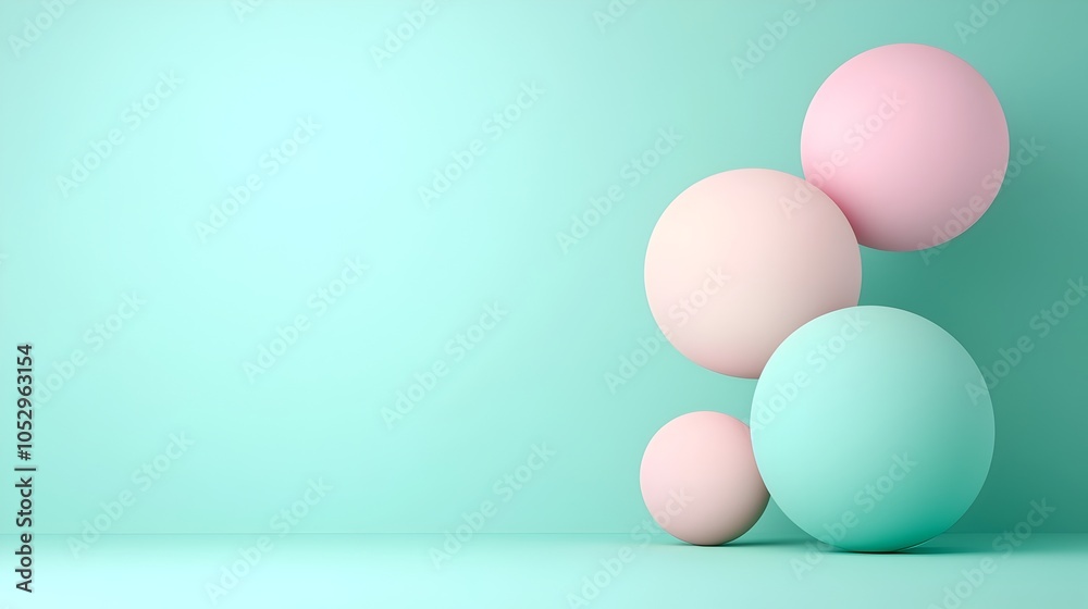 Poster soft pastel colored 3d abstract shapes gracefully floating on a clean minimal background with a mode