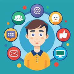 Business person with network icons Social and technology icon vector clipart