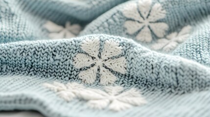 Blue Knitted Fabric with Snowflakes