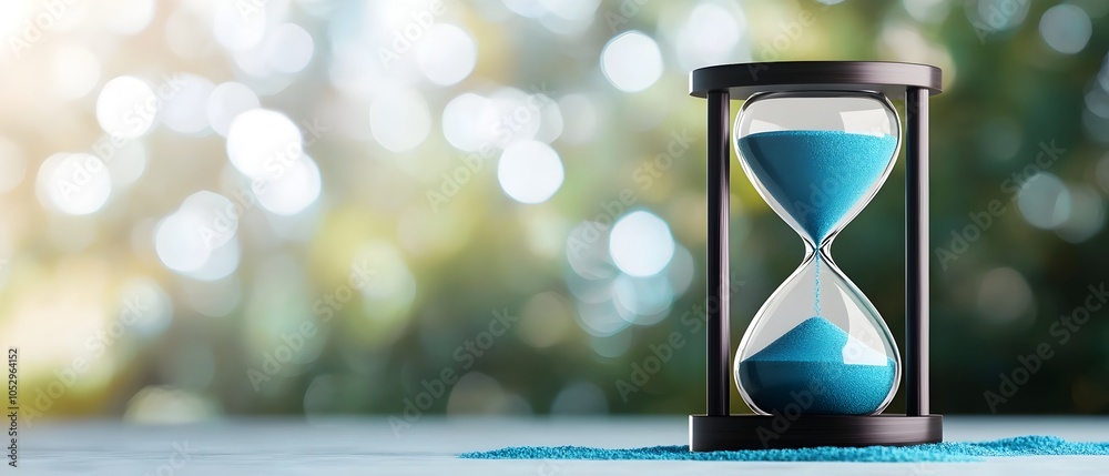 Aufkleber glowing hourglass resting on a bed of tranquil blue sand with the sand flowing softly within soft et