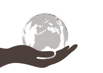 モノクロの手とドットの地球　平和のイメージ素材