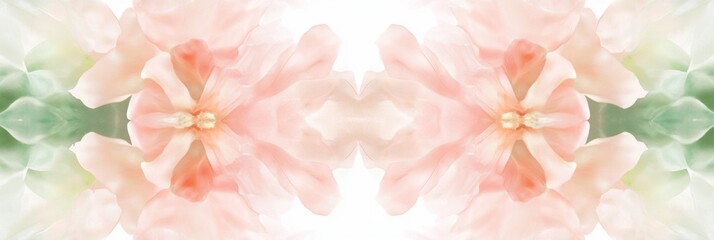 Fototapeta premium Symmetrical Floral Elegance, soft pink and green hues create a harmonious background, perfect for serene and calming aesthetics.