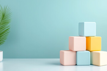 Obraz premium Creative playtime exploring the joy of brightly colored foam building blocks stacked in a fun arrangement for imaginative learning