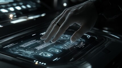 Futuristic Technology Interface With Hand Touching Screen