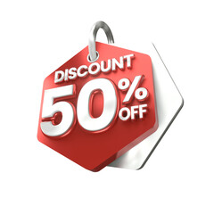 3d sales red and white discount price tag for composition 50 percent, amazing for product promotion