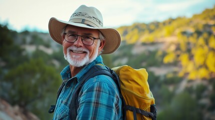 Smiling Senior Man Hiking in Nature