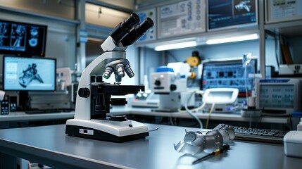 Fototapeta premium Innovative Veterinary Laboratory: Modern Trinocular Microscope for Detailed Medical Diagnostics