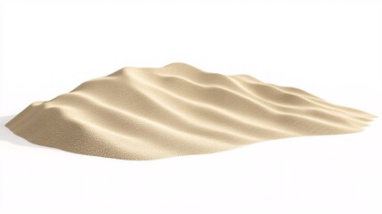 2410 93.A small dune of desert sand, isolated against a white background with a clean, defined edge. The smooth surface of the sand is slightly rippled, giving the mound a natural, wind-swept