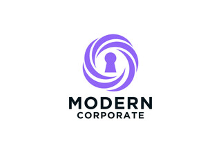 Protection Security Logo. Twisted Circular Waves with Keyhole Icon inside isolated on White Background.