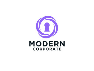 Protection Security Logo. Twisted Circular Waves with Keyhole Icon inside isolated on White Background.