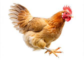 Fototapeta premium Chicken flying isolated on white background, Clipping path