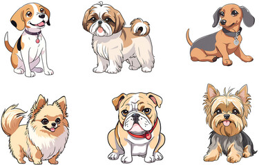Obraz premium Set of Adorable small medium breed dog in anime style for puppy owner animal lover