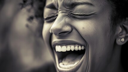 She burst into tears of joy, overwhelmed by emotion, capturing a heartfelt moment of happiness and vulnerability. This expression conveys the depth of human feelings,