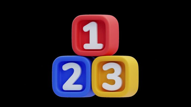 3D Animation of Set of Playful Number Blocks | Alpha Channel