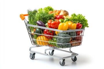 Fresh Vegetables and Fruits in a Shopping Cart Display