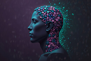 Abstract World Mental Health Day Illustration Human Silhouette with Colorful Pills Inside