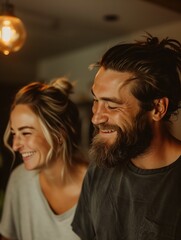 Fototapeta premium Smiling Couple in Warm Lighting