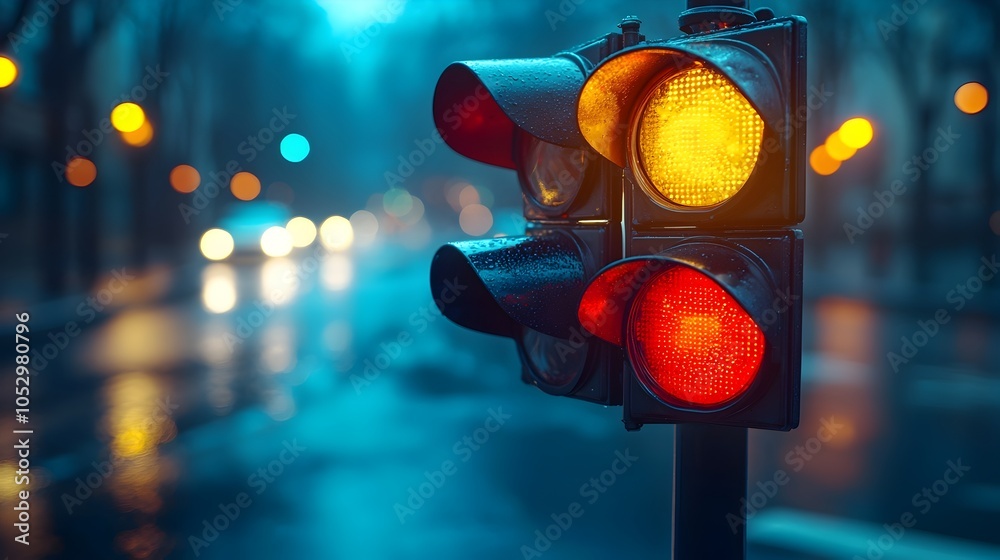 Poster futuristic photography showcasing a smart traffic intersection with holographic projections displayi