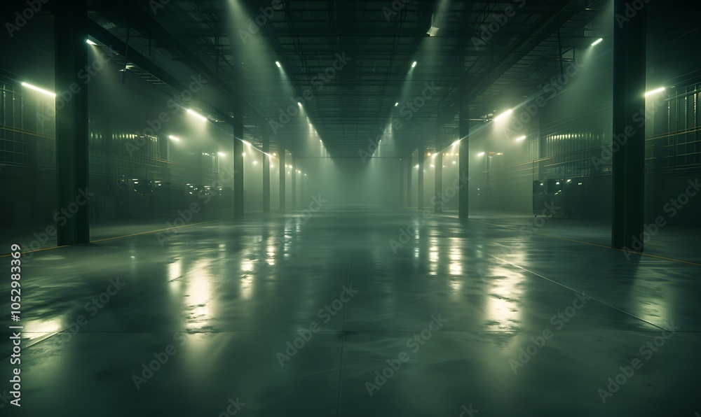 Poster AI-Driven High-Tech Robotics Manufacturing Plant With Transparent Walls and Glowing Energy Lines Powering the Assembly Process