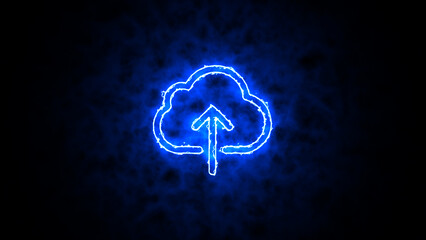 Modern Cloud Upload Icon: Abstract Digital Storage Symbol with Blue Arrow for Web, Technology, and Data Management Solutions