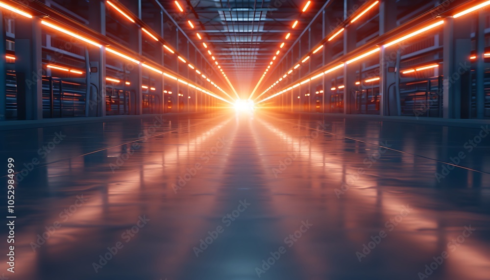 Poster Futuristic Factory Floor Where Robotic Arms and Autonomous Drones Optimize Industrial Production
