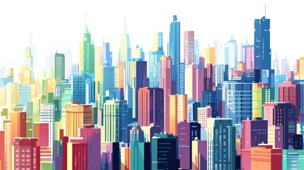Vibrant Urban Skyline: A Colorful Mosaic of Skyscrapers and Architectural Wonders