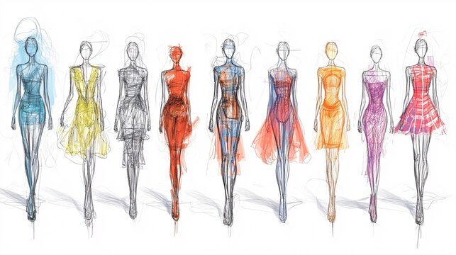 2410_078.fashion industry mannequin sketches, clothing store display icons, wire frame human silhouettes, mix of full body and head models