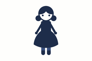 Doll in a dark blue dress isolated on white