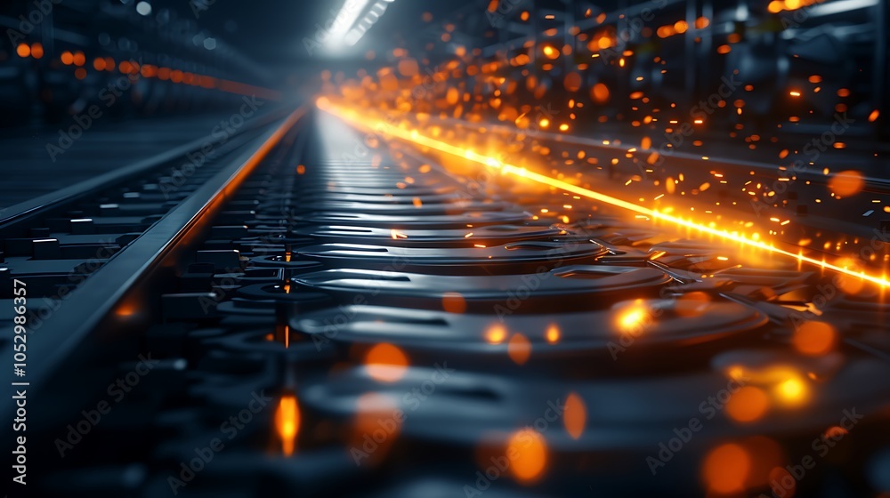 Poster massive industrial facility with advanced robotic systems and ai managing the entire production proc