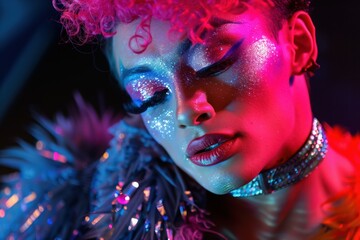 Naklejka premium Vibrant Neon Makeup Portrait