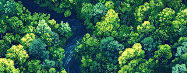 Naklejka premium Aerial view of lush green forest 