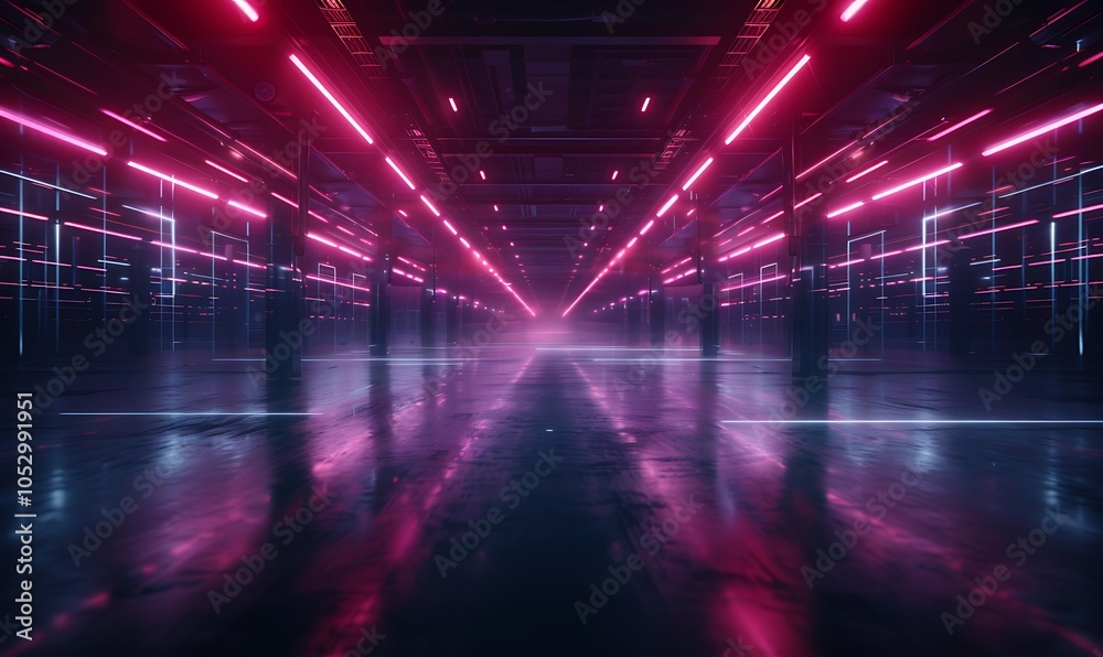 Poster High-Tech Industrial Hub With AI Systems Controlling Autonomous Robots Producing Complex Machinery Under Neon Lights