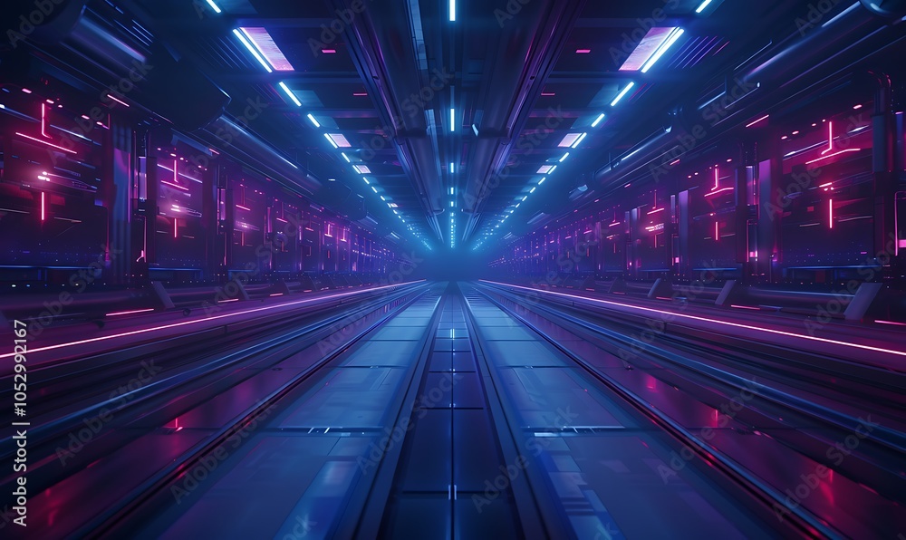 Poster High-Tech Industrial Hub With AI Systems Controlling Autonomous Robots Producing Complex Machinery Under Neon Lights