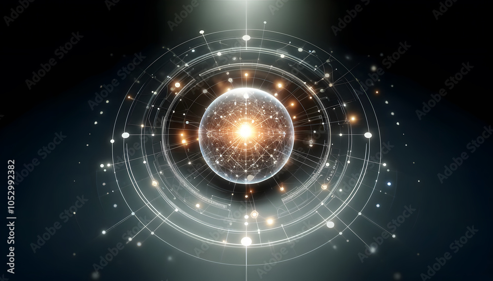 Poster digital interface with glowing sphere