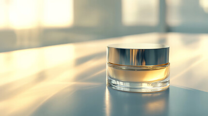Pack shot of a luxury skincare jar with a metallic cap