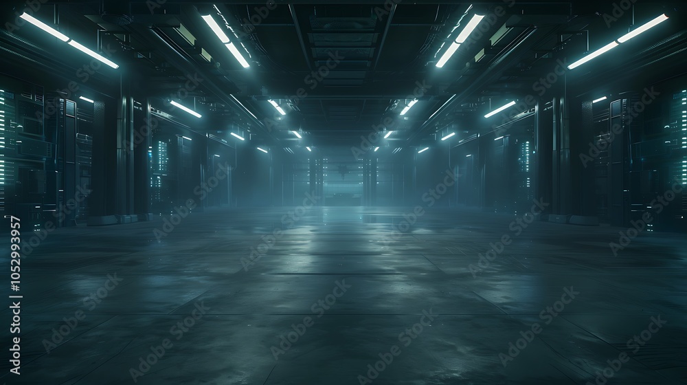 Poster Futuristic Industrial Facility Where AI Systems Control Robotic Production Lines and Real-Time Data Displays