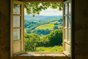 Window View of Green Hills