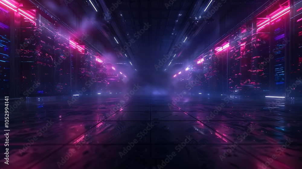 Poster Futuristic Industrial Facility Where AI Systems Control Robotic Production Lines and Real-Time Data Displays