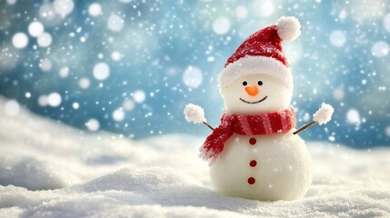 Fototapeta premium Cheerful Snowman in a Soft Snowy Landscape