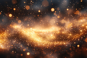 Obraz premium An ethereal golden bokeh background perfect for elegant holiday invitations, Christmas cards, or festive events, conveying warmth and celebration.