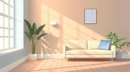 Fototapeta premium Modern living room interior in bright beige and grey cozy.