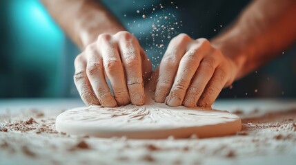 A sculptor meticulously shaping clay with his hands, bringing a vision to life.