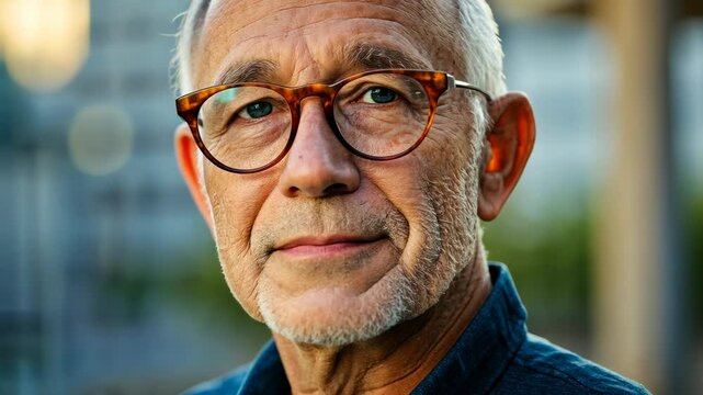 A close-up of a man wearing glasses looks directly at the camera