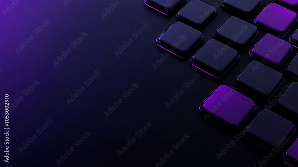 Wall mural a close-up of a dark surface with illuminated purple keyboard keys, creating a modern and sleek tech