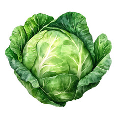 Obraz premium Watercolor Cabbage Illustration - PNG Transparent Background, Fresh Green Cabbage Painting for Design Projects, Organic Food Art